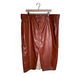 NWT TORRID plus vegan leather work wear brown midi skirt w front slit detail 24